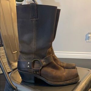 Frye Distressed Leather Harness Motorcycle Boots 7